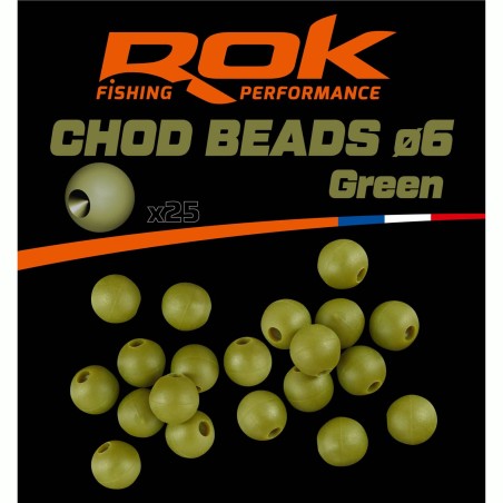 CHOD BEADS Ø6 GREEN - PERLES SOFTS Ø6 VERT (PRE-PERFOREES) 