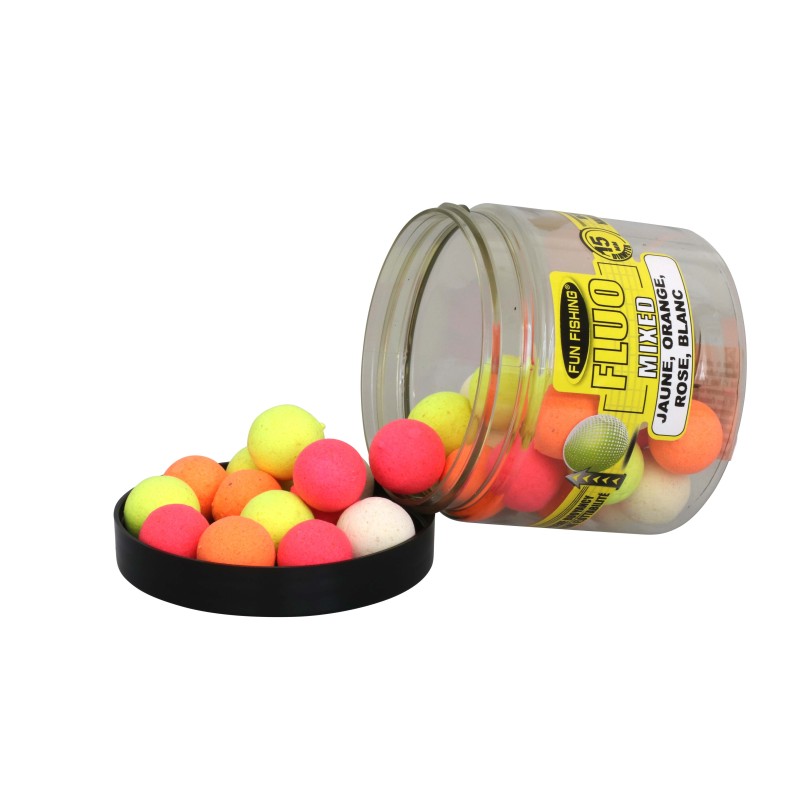 FLUO POP UPS - MIXED - 15MM - 60GR - (ROSE, JAUNE, ORANGE ET BLANC) 