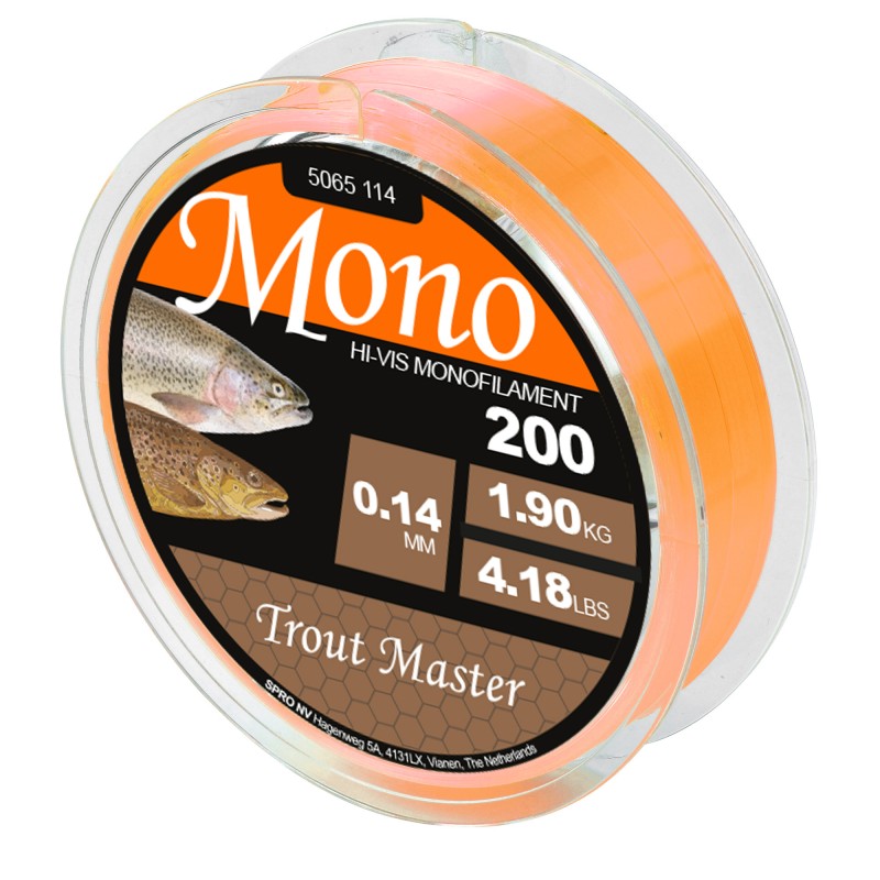 TM HI-VIS MONO ORANGE 0.22/4.9KG 200M TROUT MASTER