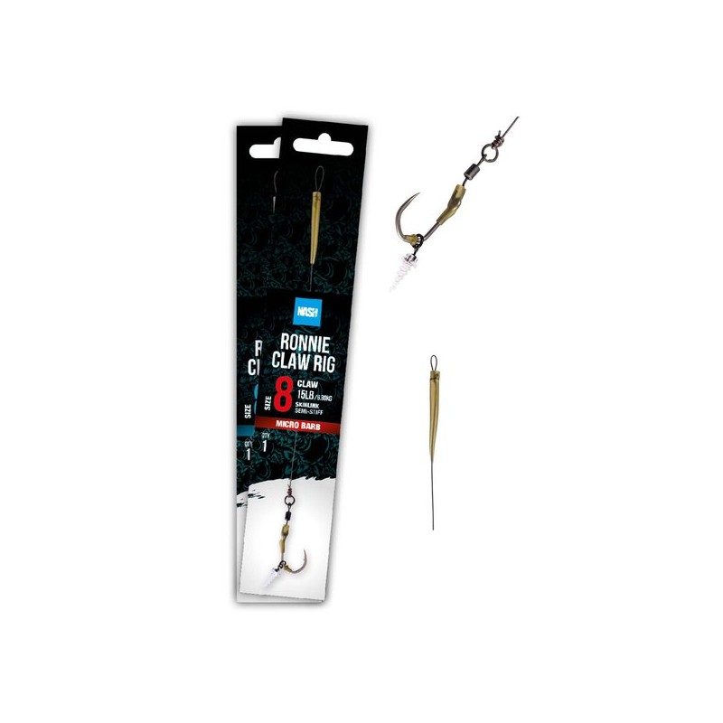 BAS DE LIGNE RONNIE CLAW RIG 20LB T6 SEMI STIFF MICRO BARB NASH