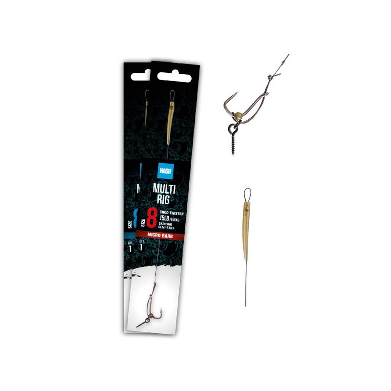 BAS DE LIGNE MULTI RIG CHOD TWISTER 25LB T4 SEMI STIFF MICRO BARB NASH
