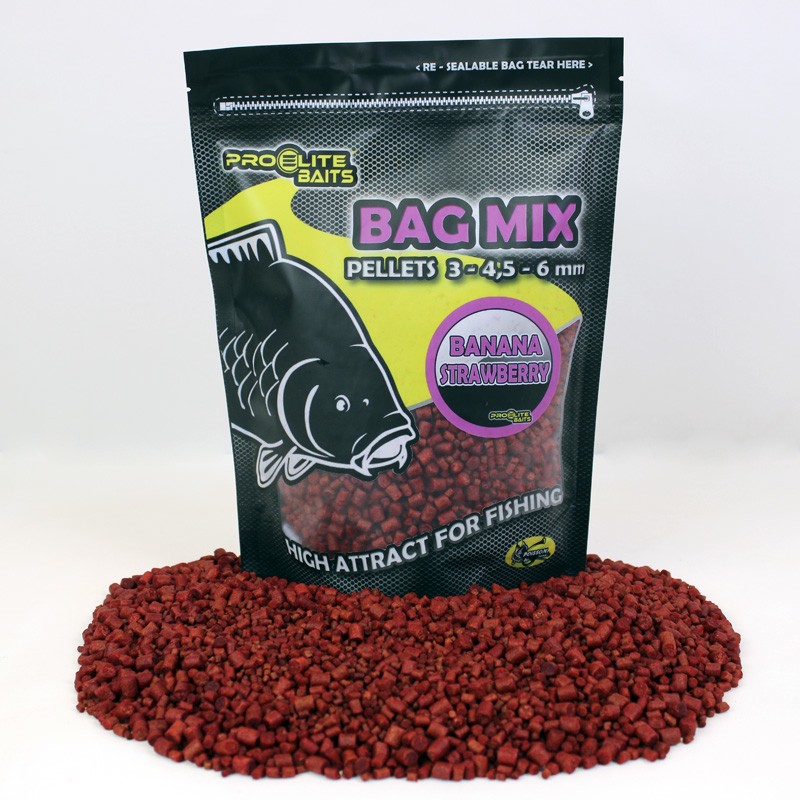 PELLETS BAG MIX 3/4.5/6MM BANANA STRAWBERRY  800G PROELITE BAITS