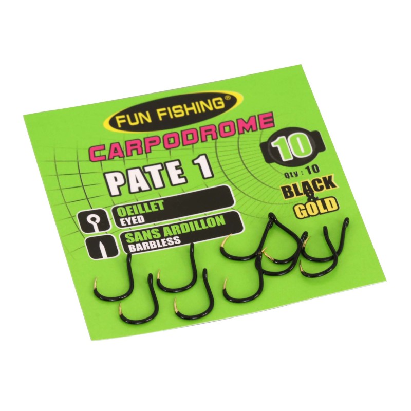 HAMECONS PATE 1 (OEILLET SANS ARDILLON - BLACK & GOLD) X10 - TAILLE 10 FUN FISHING