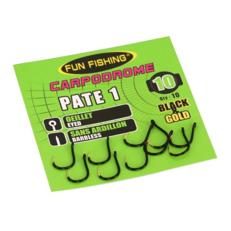 HAMECONS PATE 1 (OEILLET SANS ARDILLON - BLACK & GOLD) X10 - TAILLE 10 FUN FISHING